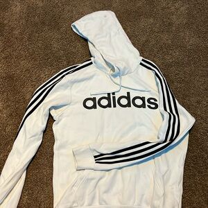 White and black striped ADIDAS sweatshirt size small.